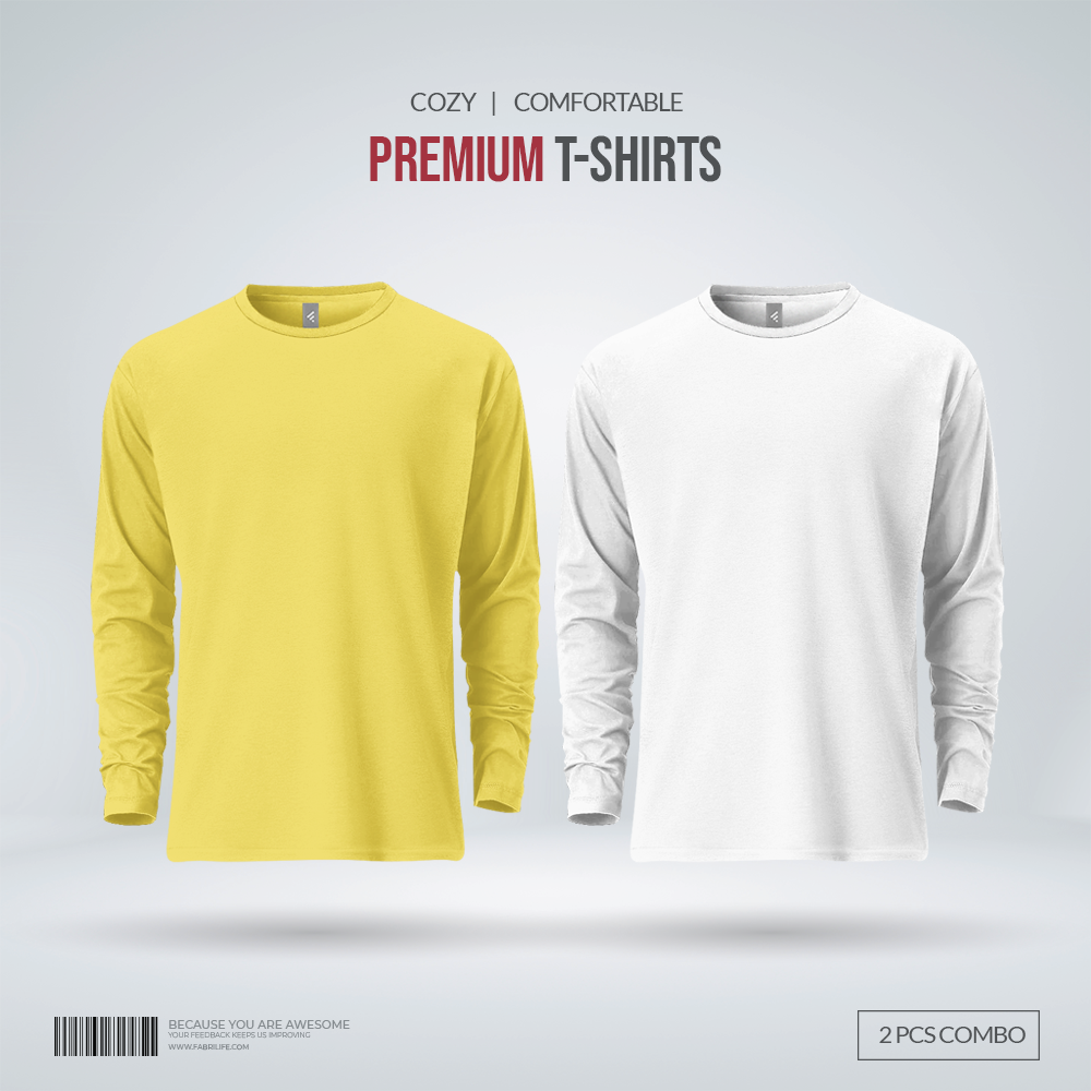 Mens Premium Blank Full Sleeve T Shirt Combo | Yellow, White